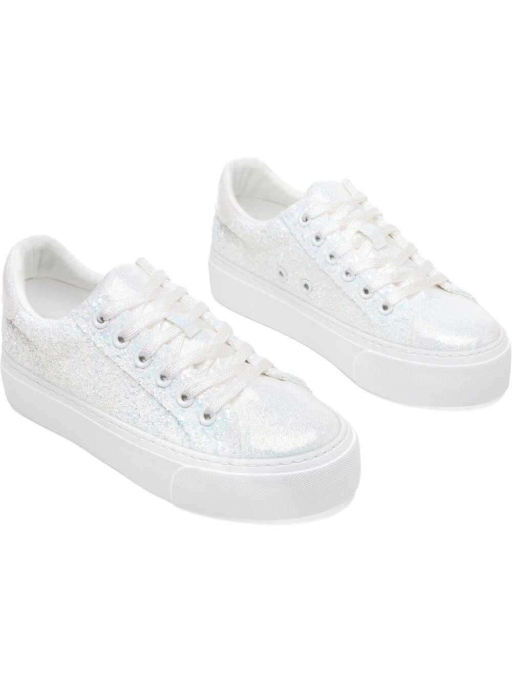 Women's White Comfortable Sparkly Lace-Up Chunky Glitter Fashion Walking Sneaker